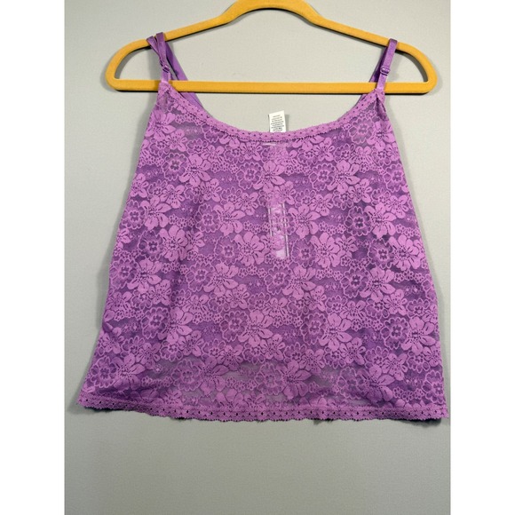 PINK Victoria's Secret Tops - Victoria's Secret PINK Purple Floral Lace Camisole  XXL Sheer Adjustable Strap